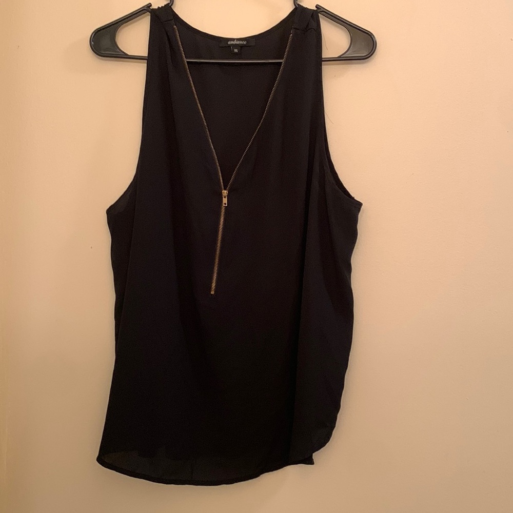 Black tank top with gold zipper